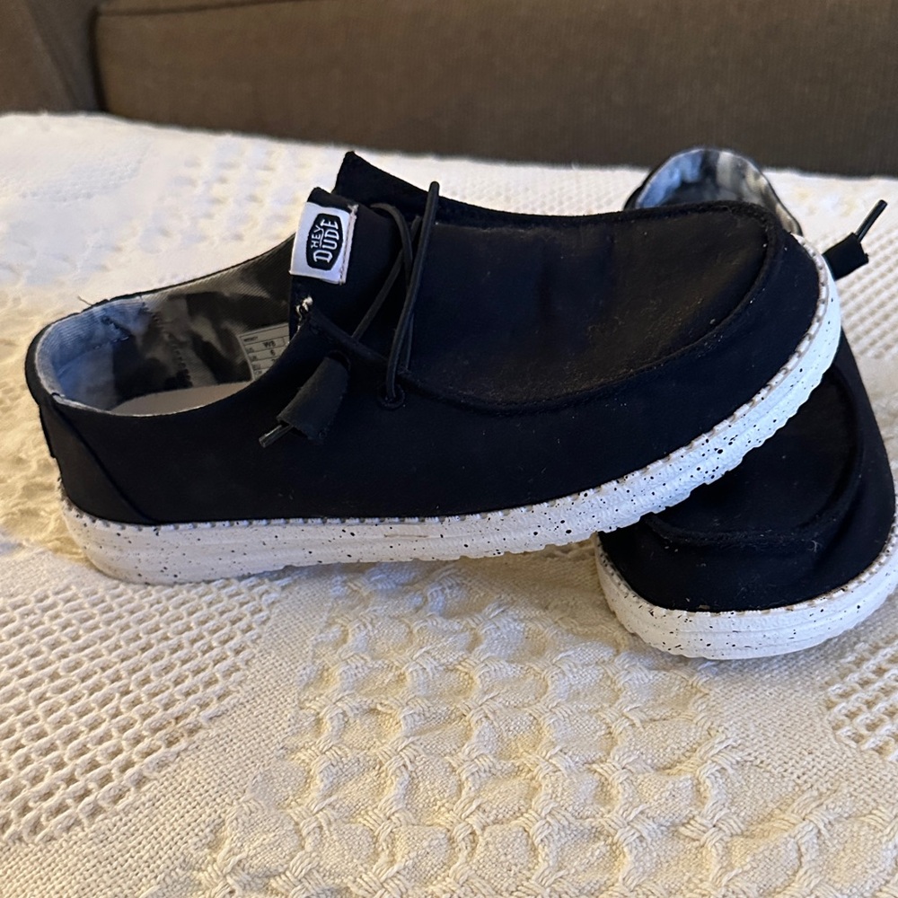 Hey Dude Women’s Black Slip-On Sneakers with Speckled White Sole